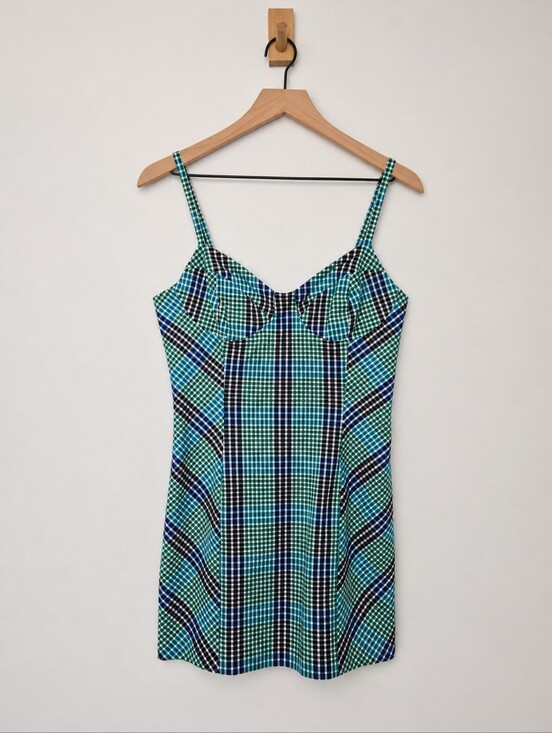Urban Outfitters Dresses & Skirts - Urban Outfitters Plaid Mini Strappy Dress Green/Blue/Black Cotton Blend Size L
